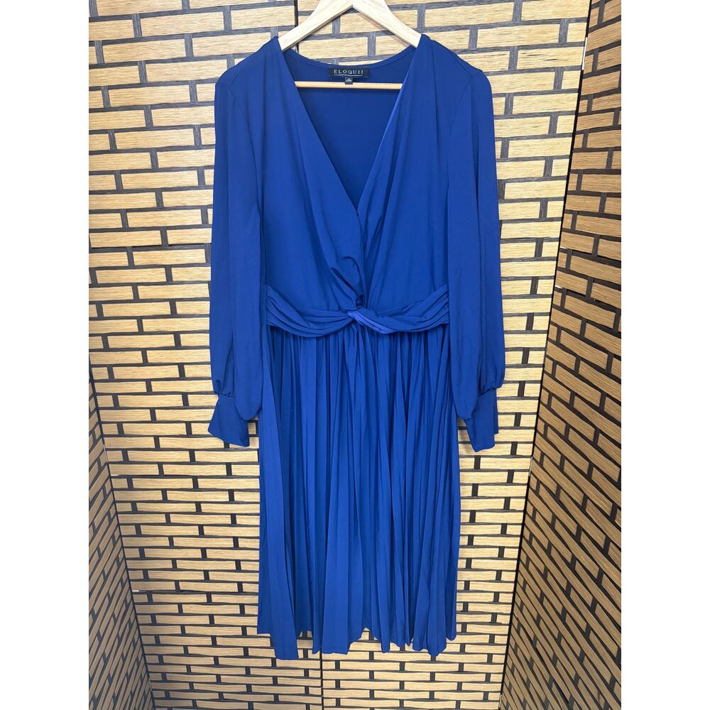 Eloquii Blue Pleated Long Sleeve Dress Size 14